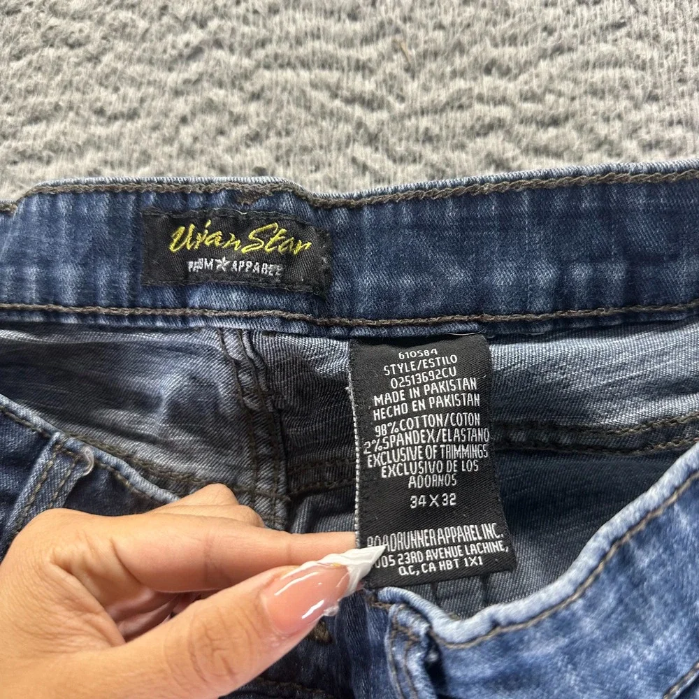 Urban Star Road Runner Apparel Jeans Men 34x32 Blue Denim Straight Stretch Faded